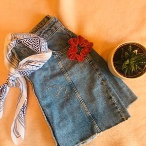Button down denim mini skirt
